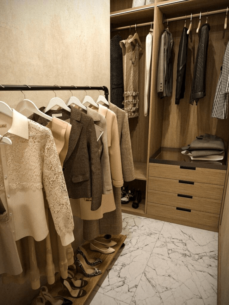 Устройство гардеробной  на мокрой зоне